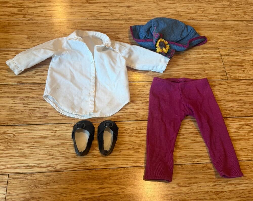Pleasant Co American Doll Vtg Mix & Match Outfit Sunflower Denim Hat Shirt Shoe